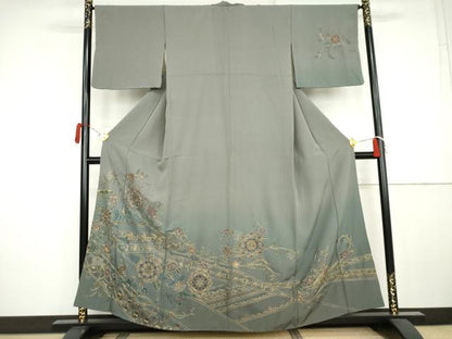 平和屋着物●中国三大刺繍 スワトウ刺繍 汕頭刺繍 相良刺繍 総刺繍 訪問着 正倉院更紗花唐草文 暈し染め 金糸 正絹 逸品 AABK4523cs