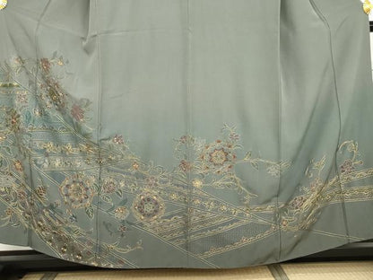 平和屋着物●中国三大刺繍 スワトウ刺繍 汕頭刺繍 相良刺繍 総刺繍 訪問着 正倉院更紗花唐草文 暈し染め 金糸 正絹 逸品 AABK4523cs