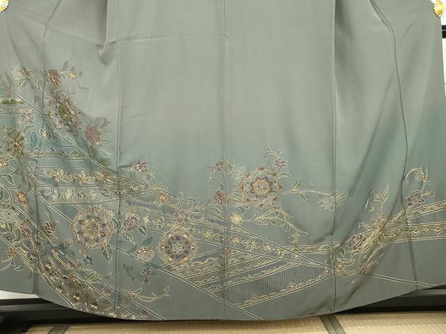 平和屋着物●中国三大刺繍 スワトウ刺繍 汕頭刺繍 相良刺繍 総刺繍 訪問着 正倉院更紗花唐草文 暈し染め 金糸 正絹 逸品 AABK4523cs