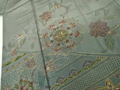平和屋着物●中国三大刺繍 スワトウ刺繍 汕頭刺繍 相良刺繍 総刺繍 訪問着 正倉院更紗花唐草文 暈し染め 金糸 正絹 逸品 AABK4523cs