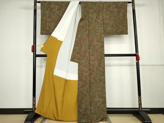 平和屋着物●上質な小紋　幾何学文様　正絹　逸品　AABK4532cs