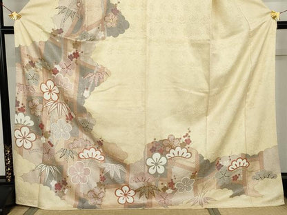平和屋着物●訪問着　松竹梅文　金彩　ロング丈　正絹　逸品　AABK4533cs
