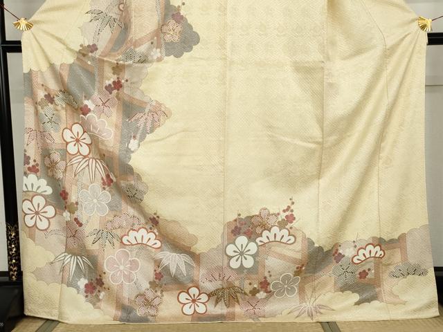平和屋着物●訪問着　松竹梅文　金彩　ロング丈　正絹　逸品　AABK4533cs
