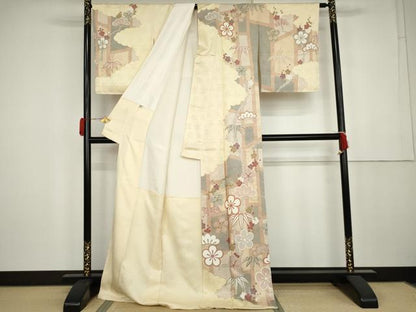 平和屋着物●訪問着　松竹梅文　金彩　ロング丈　正絹　逸品　AABK4533cs