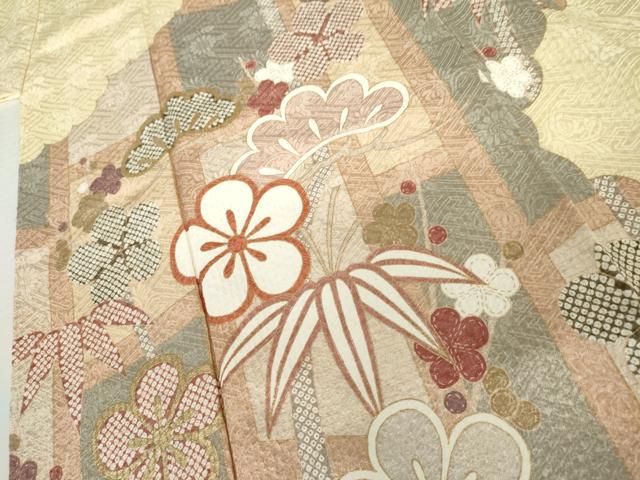 平和屋着物●訪問着　松竹梅文　金彩　ロング丈　正絹　逸品　AABK4533cs