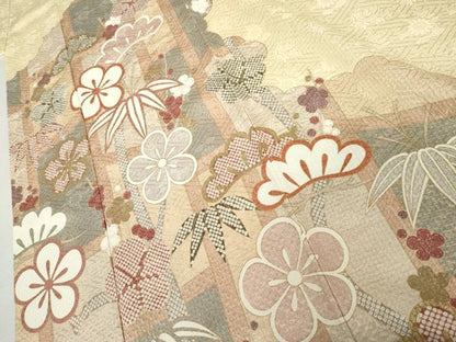 平和屋着物●訪問着　松竹梅文　金彩　ロング丈　正絹　逸品　AABK4533cs