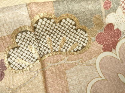 平和屋着物●訪問着　松竹梅文　金彩　ロング丈　正絹　逸品　AABK4533cs