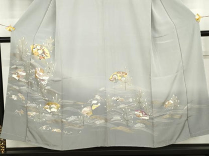 平和屋着物●訪問着　駒刺繍　立波地紙風景文　暈し染め　金彩　鈴乃屋扱い　正絹　逸品　未使用　AABK4534cs