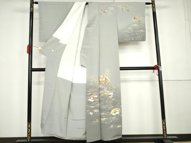 平和屋着物●訪問着　駒刺繍　立波地紙風景文　暈し染め　金彩　鈴乃屋扱い　正絹　逸品　未使用　AABK4534cs