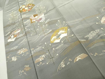 平和屋着物●訪問着　駒刺繍　立波地紙風景文　暈し染め　金彩　鈴乃屋扱い　正絹　逸品　未使用　AABK4534cs