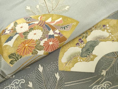 平和屋着物●訪問着　駒刺繍　立波地紙風景文　暈し染め　金彩　鈴乃屋扱い　正絹　逸品　未使用　AABK4534cs