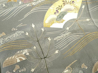 平和屋着物●訪問着　駒刺繍　立波地紙風景文　暈し染め　金彩　鈴乃屋扱い　正絹　逸品　未使用　AABK4534cs