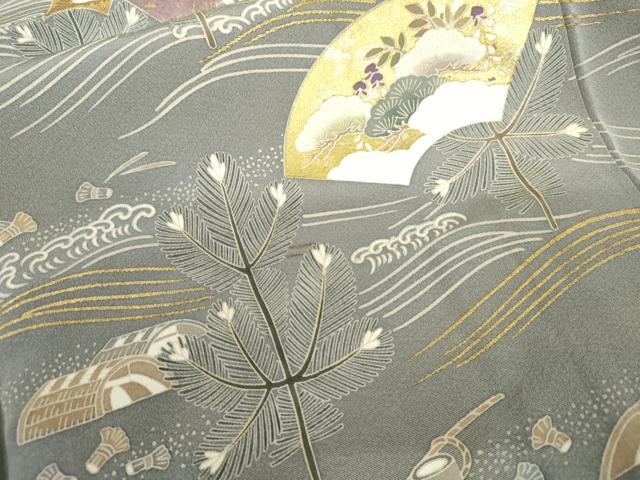 平和屋着物●訪問着　駒刺繍　立波地紙風景文　暈し染め　金彩　鈴乃屋扱い　正絹　逸品　未使用　AABK4534cs
