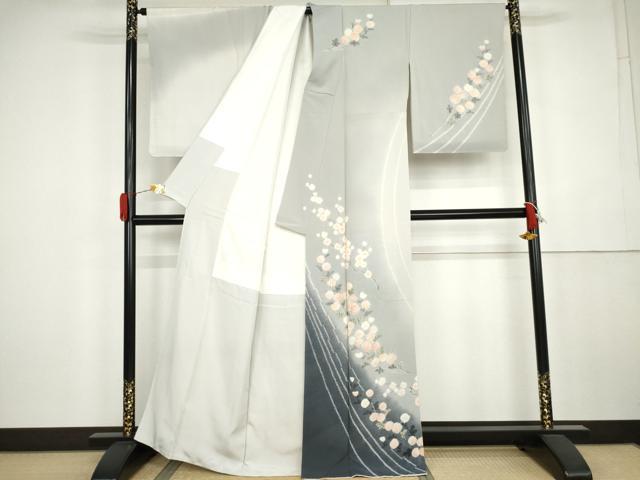 平和屋着物●十日町　名門　滝泰謹製　訪問着　絞り　枝花文　暈し染め　金銀彩　正絹　逸品　AABK4537cs