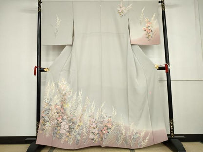 平和屋着物●本加賀友禅作家　直江良三　訪問着　枝花文　暈し染め　正絹　逸品　AABK4539cs