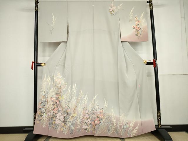 平和屋着物●本加賀友禅作家　直江良三　訪問着　枝花文　暈し染め　正絹　逸品　AABK4539cs