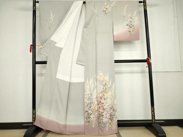 平和屋着物●本加賀友禅作家　直江良三　訪問着　枝花文　暈し染め　正絹　逸品　AABK4539cs