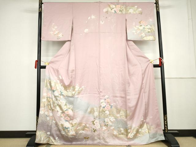平和屋着物●訪問着　枝花文　暈し染め　金銀彩　正絹　逸品　AABK4541cs
