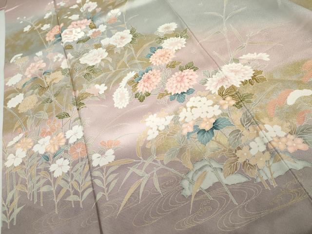 平和屋着物●訪問着　枝花文　暈し染め　金銀彩　正絹　逸品　AABK4541cs