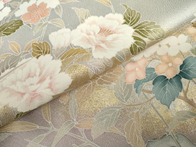 平和屋着物●訪問着　枝花文　暈し染め　金銀彩　正絹　逸品　AABK4541cs
