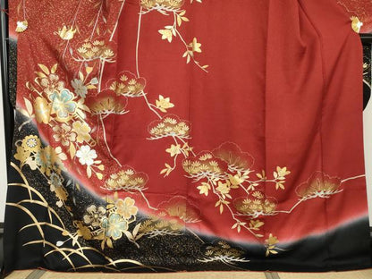 平和屋着物●豪華振袖　花蝶松文　暈し染め　金銀彩　ロング丈　正絹　逸品　AABK4544cs