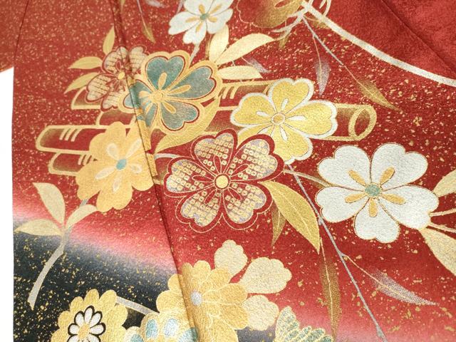 平和屋着物●豪華振袖　花蝶松文　暈し染め　金銀彩　ロング丈　正絹　逸品　AABK4544cs