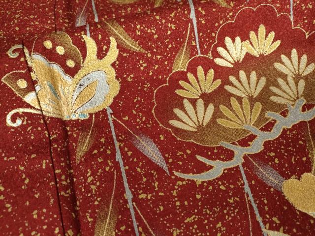 平和屋着物●豪華振袖　花蝶松文　暈し染め　金銀彩　ロング丈　正絹　逸品　AABK4544cs