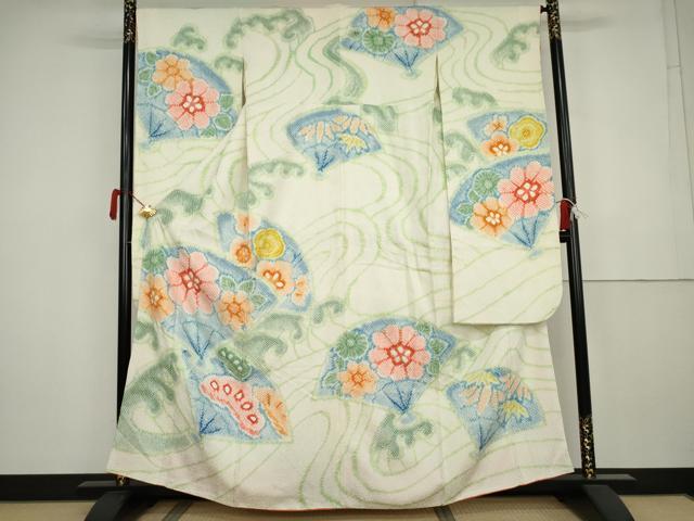 平和屋着物●豪華振袖　総絞り　扇面流水花文　正絹　逸品　AABK4546cs