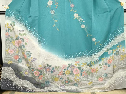 平和屋着物●訪問着　絞り　竜田川草花文　暈し染め　金彩　正絹　逸品　AABK4547cs