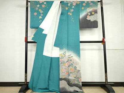 平和屋着物●訪問着　絞り　竜田川草花文　暈し染め　金彩　正絹　逸品　AABK4547cs