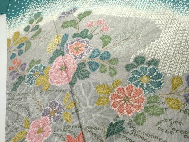 平和屋着物●訪問着　絞り　竜田川草花文　暈し染め　金彩　正絹　逸品　AABK4547cs