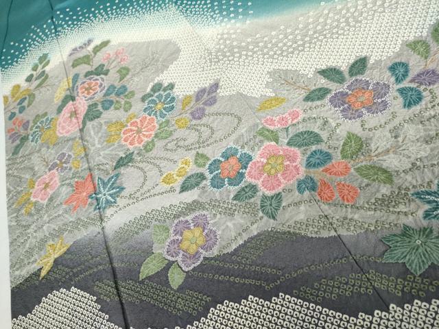 平和屋着物●訪問着　絞り　竜田川草花文　暈し染め　金彩　正絹　逸品　AABK4547cs