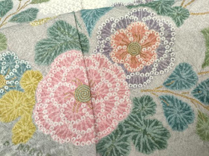 平和屋着物●訪問着　絞り　竜田川草花文　暈し染め　金彩　正絹　逸品　AABK4547cs
