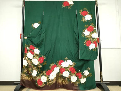 平和屋着物▼豪華振袖　草花文　暈し染め　金彩　正絹　逸品　AABK4549cs