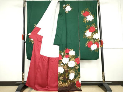 平和屋着物▼豪華振袖　草花文　暈し染め　金彩　正絹　逸品　AABK4549cs