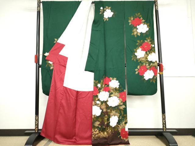 平和屋着物▼豪華振袖　草花文　暈し染め　金彩　正絹　逸品　AABK4549cs