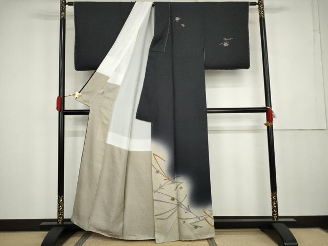 平和屋着物●訪問着　敷松葉に楓　暈し染め　金彩　正絹　逸品　未使用　AABK4550cs