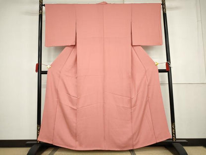 平和屋着物●上質な色無地　草花地紋　紅梅色　正絹　逸品　AABK4551cs