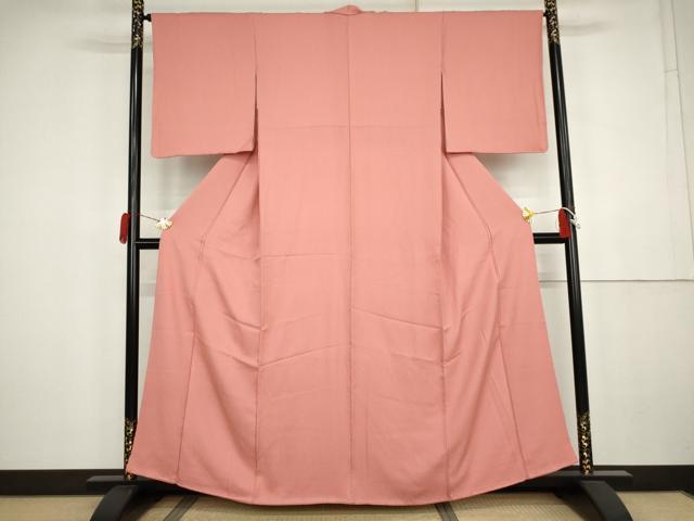 平和屋着物●上質な色無地　草花地紋　紅梅色　正絹　逸品　AABK4551cs