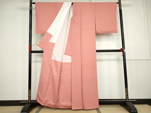 平和屋着物●上質な色無地　草花地紋　紅梅色　正絹　逸品　AABK4551cs