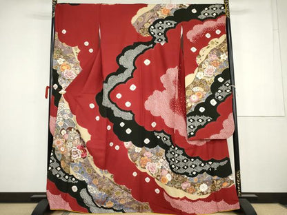 平和屋着物●豪華振袖　絞り　駒刺繍　御所車吉祥草花文　金糸　金銀彩　正絹　逸品　AABK4553cs