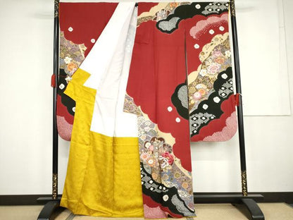 平和屋着物●豪華振袖　絞り　駒刺繍　御所車吉祥草花文　金糸　金銀彩　正絹　逸品　AABK4553cs