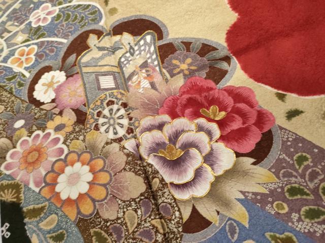 平和屋着物●豪華振袖　絞り　駒刺繍　御所車吉祥草花文　金糸　金銀彩　正絹　逸品　AABK4553cs