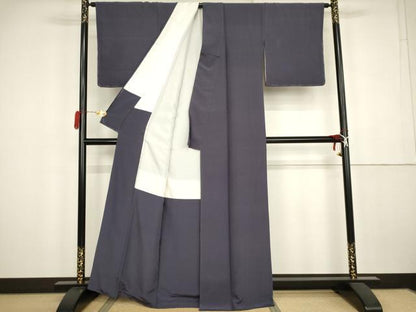平和屋着物●上質な色無地　藍　墨茶色　正絹　逸品　AABK4555cs