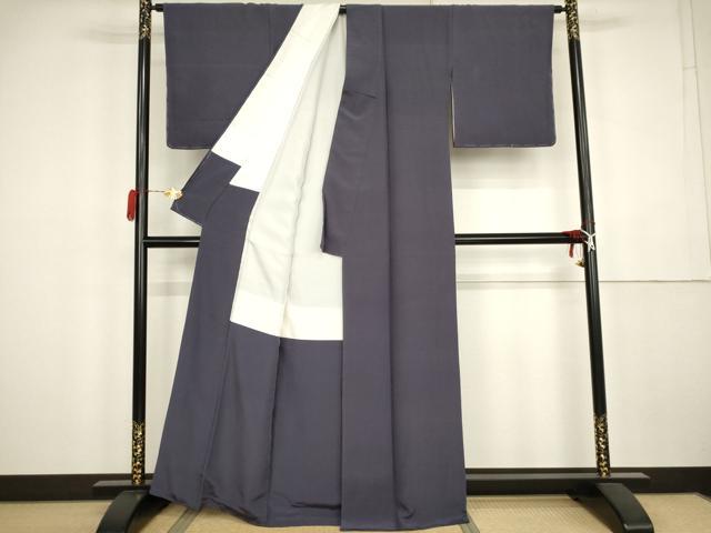 平和屋着物●上質な色無地　藍　墨茶色　正絹　逸品　AABK4555cs