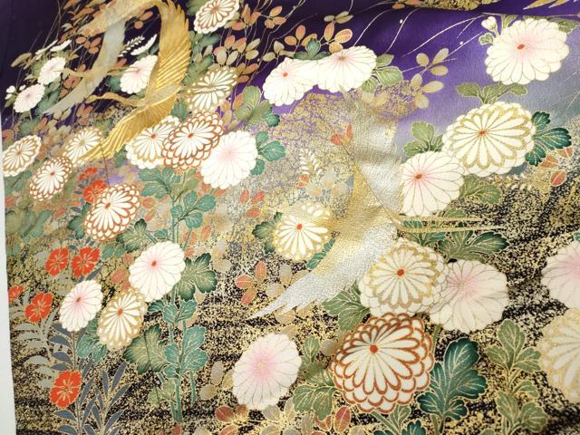 平和屋着物●豪華振袖　駒刺繍　飛鶴草花文　暈し染め　金銀彩　正絹　逸品　AABK4556cs