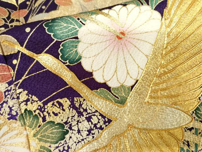 平和屋着物●豪華振袖　駒刺繍　飛鶴草花文　暈し染め　金銀彩　正絹　逸品　AABK4556cs