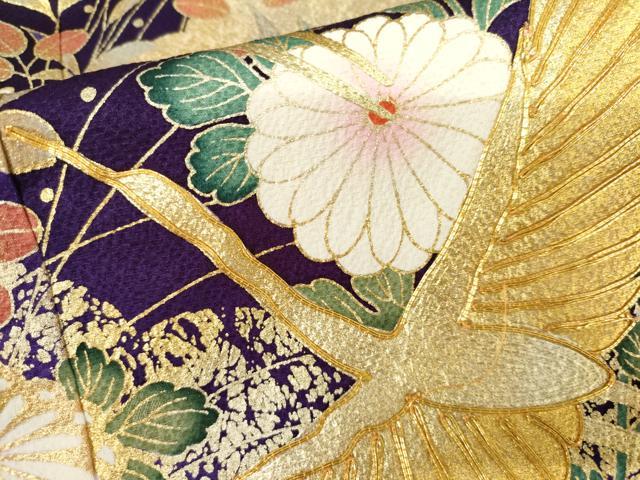 平和屋着物●豪華振袖　駒刺繍　飛鶴草花文　暈し染め　金銀彩　正絹　逸品　AABK4556cs