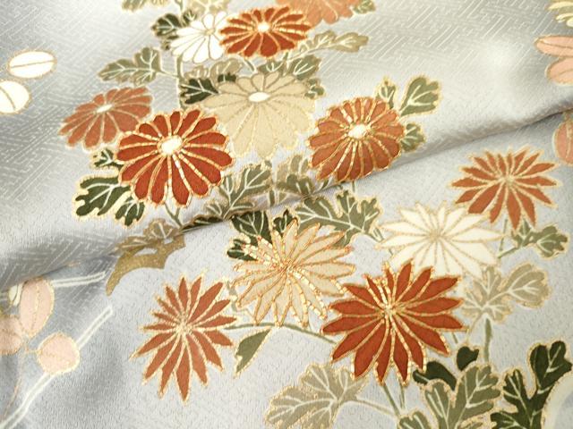 平和屋着物●訪問着　駒刺繍　流水草花文　暈し染め　金彩　正絹　逸品　AABK4560cs