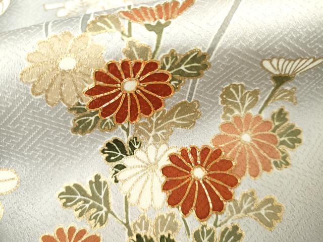 平和屋着物●訪問着　駒刺繍　流水草花文　暈し染め　金彩　正絹　逸品　AABK4560cs